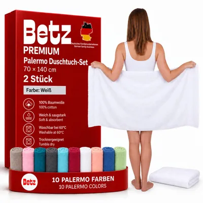 Produktbild von Betz 2 Stück Duschtücher 70x140 cm PALERMO 100% Baumwolle  Farbe: weiß