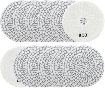 Produktbild von Diamant Polierpads Set 12-30 Stück für Granit, Marmor, Quarz und Kunststein - 100 mm, Nass- und Trockenschliff
