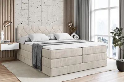 Produktbild von ALTDECOR Boxspringbett mit 2 Matratzen und Topper - 160x200 cm - CATOR KING - Beige Samt - Polsterbett mit, H3- und H4- Matratzen, Bettkasten und Lattenrost, Bett mit Stauraum