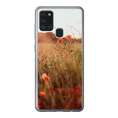 Produktbild von MuchoWow® Handyhülle Schutzhülle Hülle für Samsung Galaxy A21s Sonnenuntergang - Blumen - Rot Silikon Softcase Handy Hülle - Hartschale