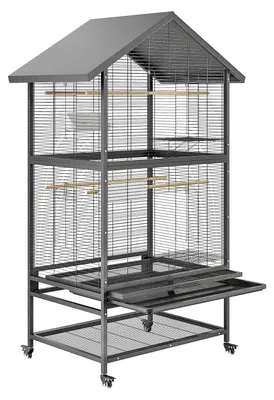 Zdjęcie produktu dla Klatka dla ptaków - Dom dla ptaków - Klatka dla ptaków na kółkach - Klatka dla ptaków - Czarna klatka dla ptaków - Solidna konstrukcja metalowa