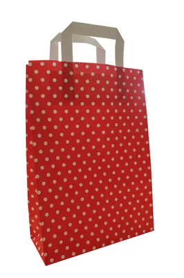 Produktbild von Papiertragetaschen "PUNKTE", 80 g/qm, 18 + 8 x 22 cm, rot mit weißen Punkten, 10 Stück