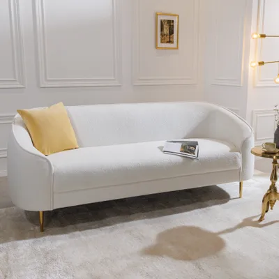 Produktbild von 3er Lounge Sofa DIVA 205cm weiß Bouclé 3-Sitzer Metallfüße gold