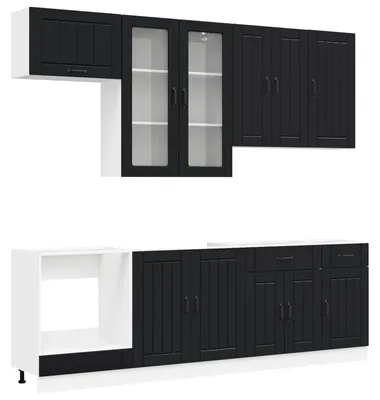 Produktbild von vidaXL Kücheneinheit LUCCA 8 pcs Schwarz Holzwerkstoff