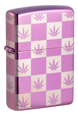 Produktbild von ZIPPO - Checkered Cannabis Design - High Polish Purple Photo Image 360° - Sturmfeuerzeug nachfüllbar Benzin