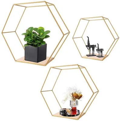 Produktbild von Famanu Wandregal Sechseckig Design - 3 Stück - Schwarz