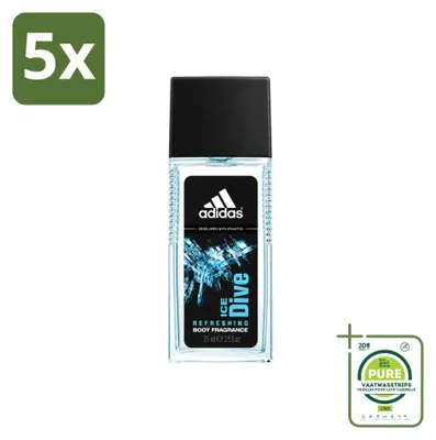 Image de 5 vaporisateurs corporels Adidas Ice Dive - 75 ml - Pack de 5