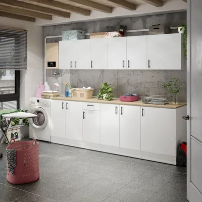 Produktbild von Mehrzweckschrank-Set >KIRA< in Weiß glänzend (Türen und Schublandenfront)