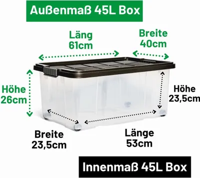 Produktbild von Novaliv 2x Aufbewahrungsboxen mit Deckel Groß 45L Anthrazit Nestbar stapelbar mit Clipverschluss Rollboxen Kunststoff BPA-frei 61x40x26 cm