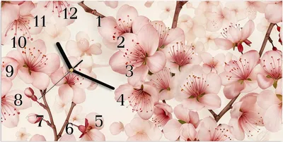 Produktbild von Wanduhr aus Glas mit Motiv Kirschblüten- 60 x 30 cm - inkl. Aufhängesystem