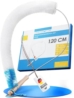 Produktbild von LOBENSWERK Heizkörperbürste 2.0 [120cm - Weiß] aus tierfreien Nylonborsten - Heizungsbürste, Heizkörper Reinigungsbürste für alle Heizkörper.