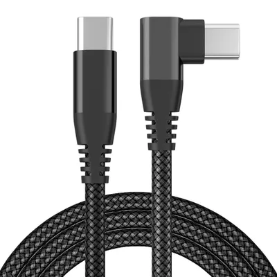 Produktbild von USB-C auf USB-C Schnellladekabel 0,5 m 90° Winkelstecker Nylon geflochten 480 Mbps Daten für Samsung iPhone iPad Xiaomi Lenovo Huawei Tablet - Schwarz
