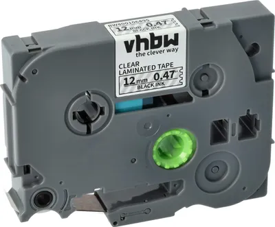 Produktbild von vhbw Schriftband-Kassette kompatibel mit Brother GL H105, 100, 200, H100 Etiketten-Drucker 8m x 12mm Schwarz auf Transparent, Kunststoff