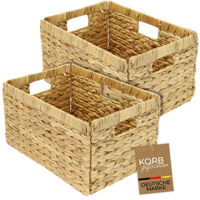 Produktbild von HMF Aufbewahrungskorb passend für Billy Regal, Korb geflochten aus Wasserhyazinthe mit drei Griffen, 2er Set, 35 x 25 x 20 cm, Naturfarben