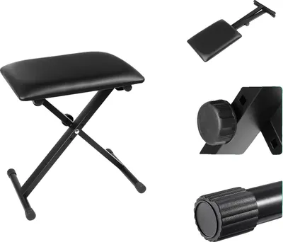 Obrázek produktu pro Stolička na klávesy, kovový rám, nastavitelná výška 43–50 cm, nosnost 100 kg, velikost polstrování 40 x 30 cm, lehká a skládací