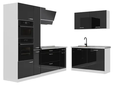 Produktbild von Eckküche Vicco R-Line Schwarz Hochglanz/Weiß 230 x 120 cm ohne Arbeitsplatte, Model 66744
