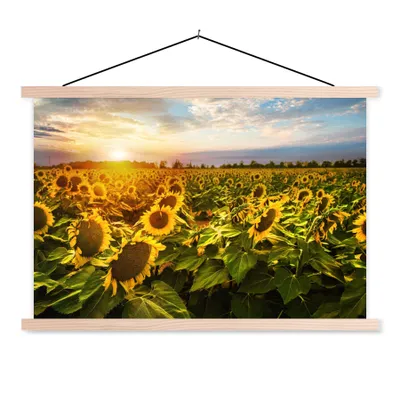 Produktbild von MuchoWow® Textilposter Blumen - Sonnenblume - Himmel 120x80 cm mit holzfarbenen Rahmen - Aufhängeset