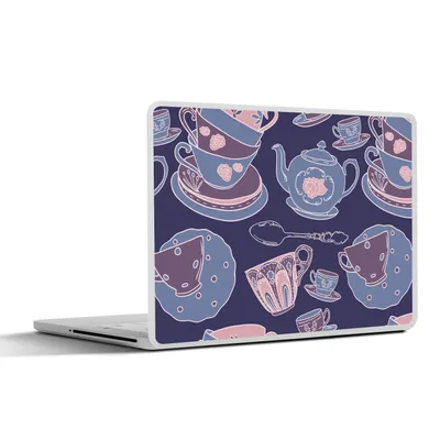 Produktbild von MuchoWow® Laptop Aufkleber Sticker Cover Muster - Tee - Tasse - Teekanne 25x18 cm - Laptop-Deko