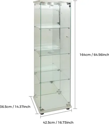 Image de Vitrine en verre - Vitrine sur pied - À double porte - Éclairage LED - Quatre étagères - Design moderne - Blanc