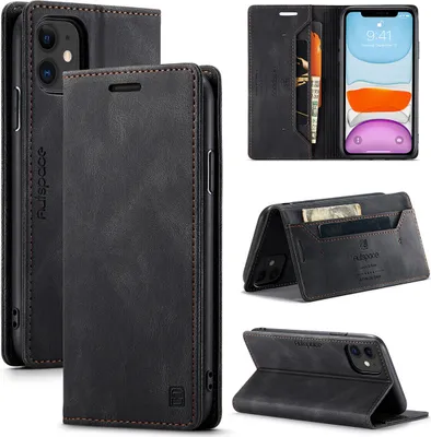 Obrázek produktu pro iPhone 11 Wallet Case, retroPolyuretankožené pouzdro Stand Protective Case pro iPhone 11 Black