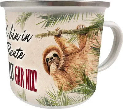 Produktbild von Kult Emaille Becher 0,5 L - BIN IN RENTE - ICH MUSS GAR NIX , EB 101