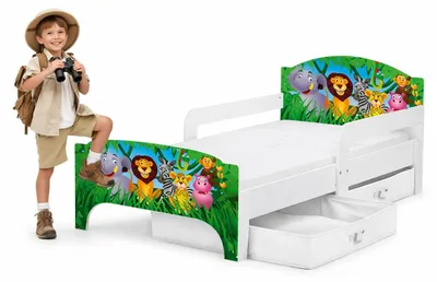 Produktbild von Bayagu Kinderbett 140x70cm Weiß Matratze Schublade Rausfallschutz Tieren