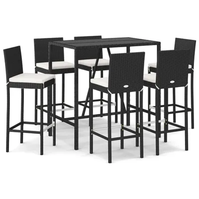 Produktbild von vidaXL 7-tlg. Gartenbar-Set mit Kissen Schwarz Poly Rattan