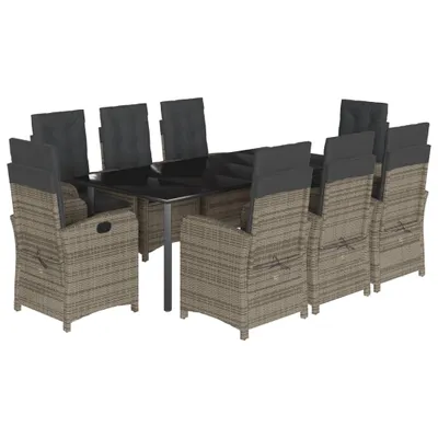 Obrázok produktu pre vidaXL 9-dielna záhradná jedálenská súprava s vankúšmi Grey Poly Rattan