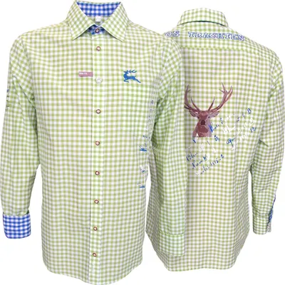 Produktbild von German Wear, Trachtenhemd Slim Fit  für Lederhosen mit Stickerei giftgrün, Größe:S