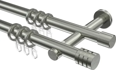 Produktbild von Interdeco Gardinenstange / Vorhangstange Edelstahl, Typ Trend Fario (Rillenkappe), 20 mm Ø 2-läufig, 220 cm