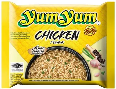 Produktbild von Yum Yum Chicken Instant Noodles – 60 g | Thailändische Hühnersuppe | Würzige 3-Minuten-Nudeln | Halal | Hühnergeschmack+Heartforcards Versandschutz