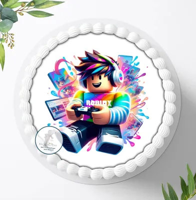 Produktbild von Für die Geburtstags Torte ein Tortenaufleger, Zuckerbild mit dem Motiv: Roblox, Essbares Foto für Torten, Fondant, Ø 20cm, 1736z