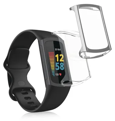 Produktbild von kwmobile 2x Silikon Hülle für Fitbit Charge 6 / Charge 5 Schutzhülle - Fullbody Display Cover Set aus Silikon - Transparent Silber