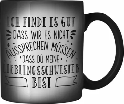 Produktbild von Trendation - Lieblingsschwester Farbwechsel Zauber-Tasse Geschenk für Schwester Spruch Schwester Karabiner Farbwechsel Zauber-Tasse Edelstahl Geschenkidee Sprüche (Schwarz)