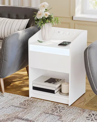 Produktbild von Nachttisch mit Ladestation, weiß - 2 USB-Anschlüsse - 40x45x60 cm