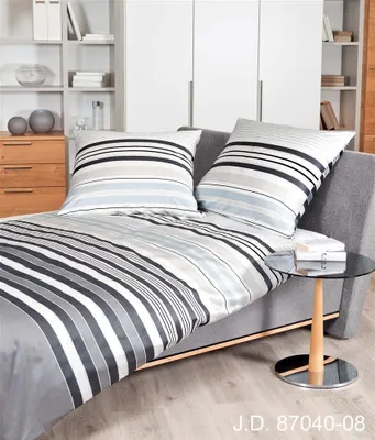 Produktbild von Janine Mako Satin Bettwäsche 3 teilig Bettbezug 240 x 220 cm Kopfkissenbezug 80 x 80 cm J. D. 87040-08 graphit sand eisblau