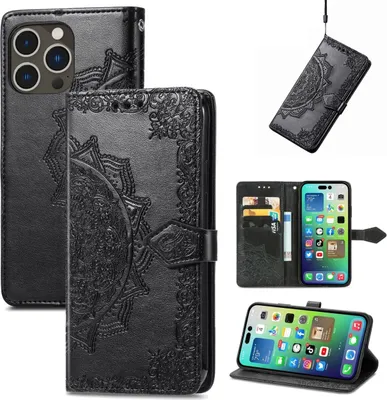 Produktbild von König Design Hülle kompatibel mit Apple iPhone 15 Pro Max Kunstleder Handyhülle - Handy Case Schwarz