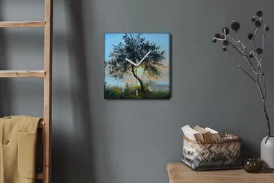 Produktbild von Coloray Hodiny Unikátní 30x30 cm  Tiché hodiny Pro obývací pokoj a kuchyň Nástěnné hodiny Plátno Bílé ručičky hodin - Stromové nebeské slunce