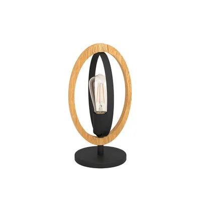 Obrázek produktu pro EGLO stolní lampa Basildon, stolní lampa vintage, industriální, retro, noční lampa z oceli a dřeva, přírodní lampa do obývacího pokoje, lampa s vypínačem, E27