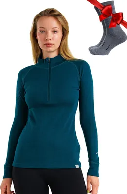 Productafbeelding van Damesshirt van 100% merinowol met halve rits