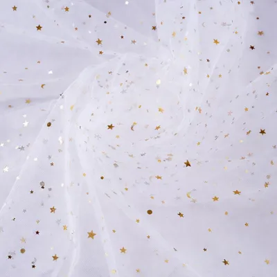 Glitter-Tüllstoff mit Sternen 190x170 cm, weiß