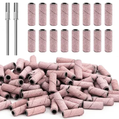 Immagine prodotto di Punte per fresa da unghie, confezione da 100 pezzi, granulosità #120, con 2 punte per trapano, ideali per manicure e pedicure
