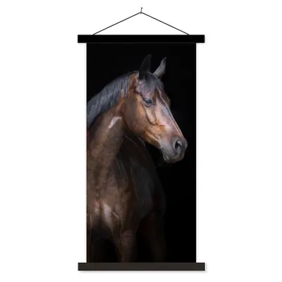 Produktbild von MuchoWow® Textilposter Pferde - Tiere - Porträt - Braun 90x180 cm mit schwarzem Rahmen - Dekoration Wohnzimmer