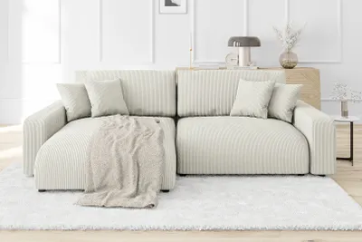 Produktbild von S-STYLE MÖBEL - Emma Ecksofa mit Schlaffunktion und Bettkasten in Cord-Stoff schöner Sitzkomfort, Ottomane links, B/T/H: 234 cm / 170 cm / 78 cm