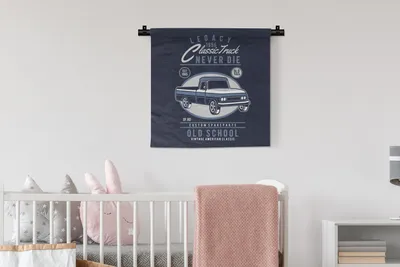 Produktbild von MuchoWow® Wandteppich Wandbehang Auto - Blau - Retro - Zeichnung 60x60 cm Tapisserie Dekoration Wandtuch - Dekorationen - Wand Decke