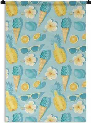 Produktbild von MuchoWow® Wandteppich Wandbehang Obst - Blumen - Sonnenbrille - Sommer 60x90 cm Tapisserie Dekoration Wandtuch - Foto-Teppich - Abwaschbar