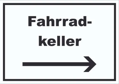 Produktbild von Fahrradkeller Schild mit Text und Richtungspfeil rechts Rad Bike waagerecht A6 (105x148mm)