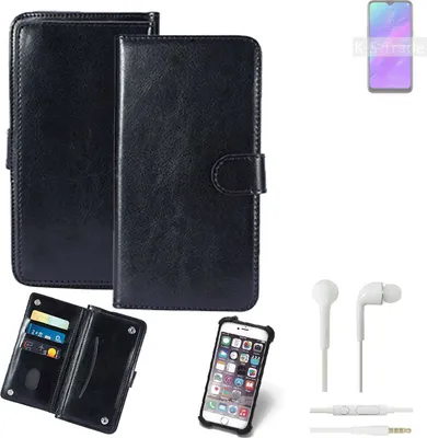 Produktbild von K-S-Trade 360° Hülle kompatibel mit Oppo Reno Lite inkl. Headphones schwarz Kunstleder Case BookCase WalletCase Kunstlederederhülle Handyhülle,