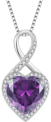 Productafbeelding van Oneindige ketting voor dames, 925 sterling zilver, hart met amethist geboortesteen, 45+3 cm