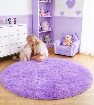 Produktbild von Runder Shaggy Teppich - Plüschteppich in Lila für Schlafzimmer oder Wohnzimmer